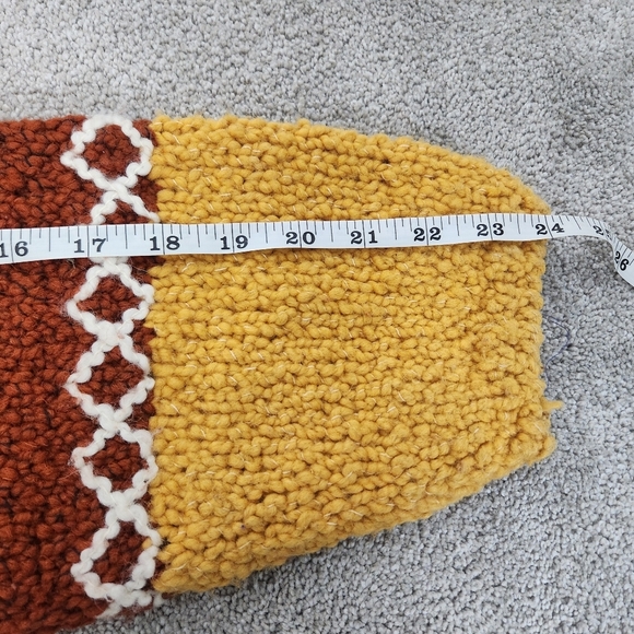 Hand Knit Chunky Hooded Wool Zip Jacket Size L Cozycore Brown Yellow Cozy Knit - Picture 10 of 12